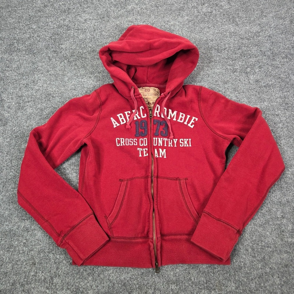Y2K VTG Abercrombie & Fitch Red Zip Hoodie Spellout Logo Sweatshirt Women L